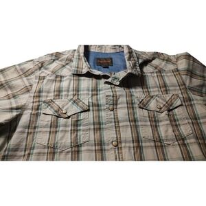 Northwest Territory Brown Plaid Shirt Sleeve Western Snap Casual Mens Size Large